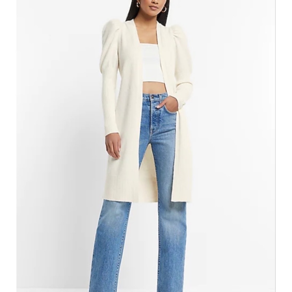 Express - Puff Shoulder Belted Duster cardigan